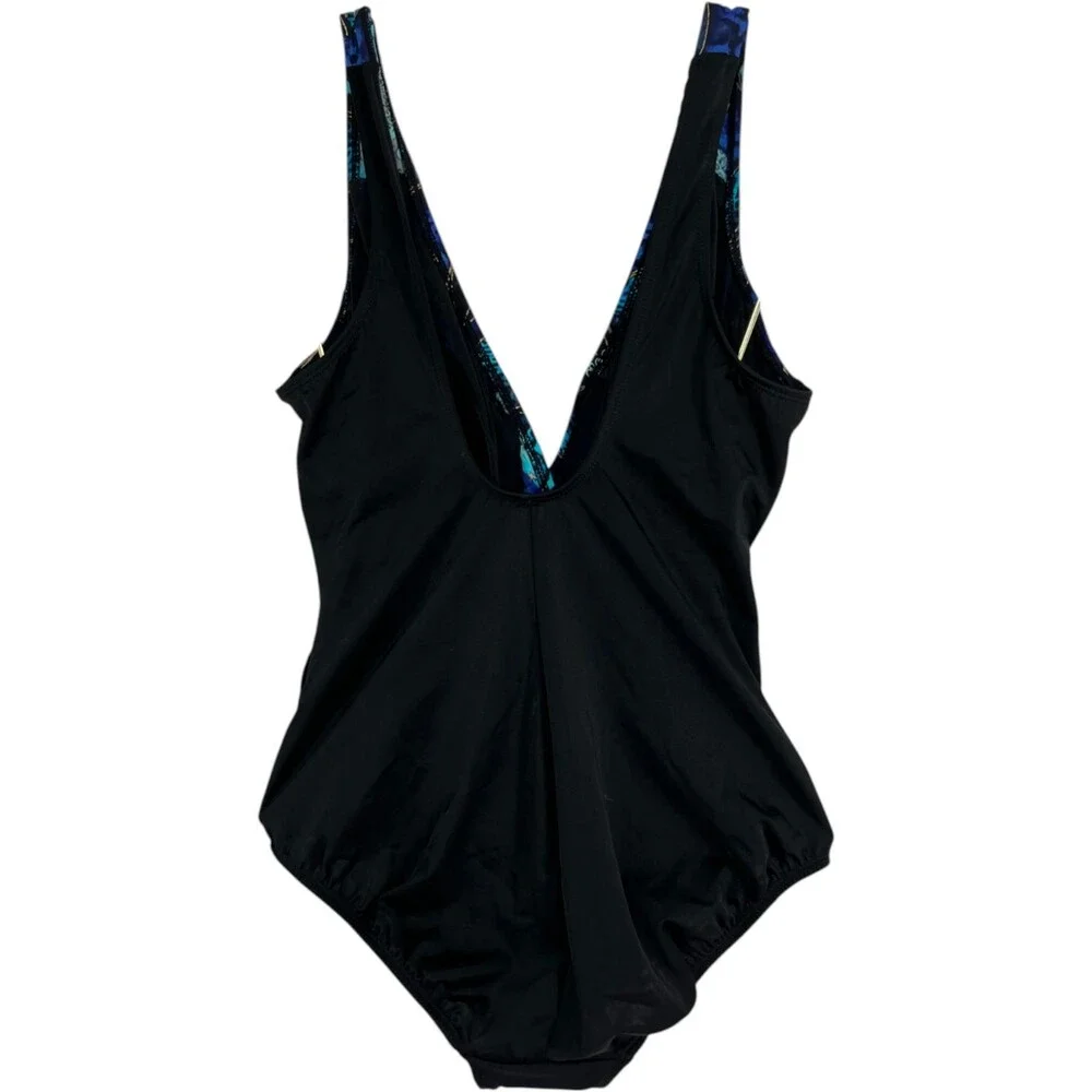 Longitude One-Piece Swimsuit Women's Size 12 Blue Floral Animal Print Wrap